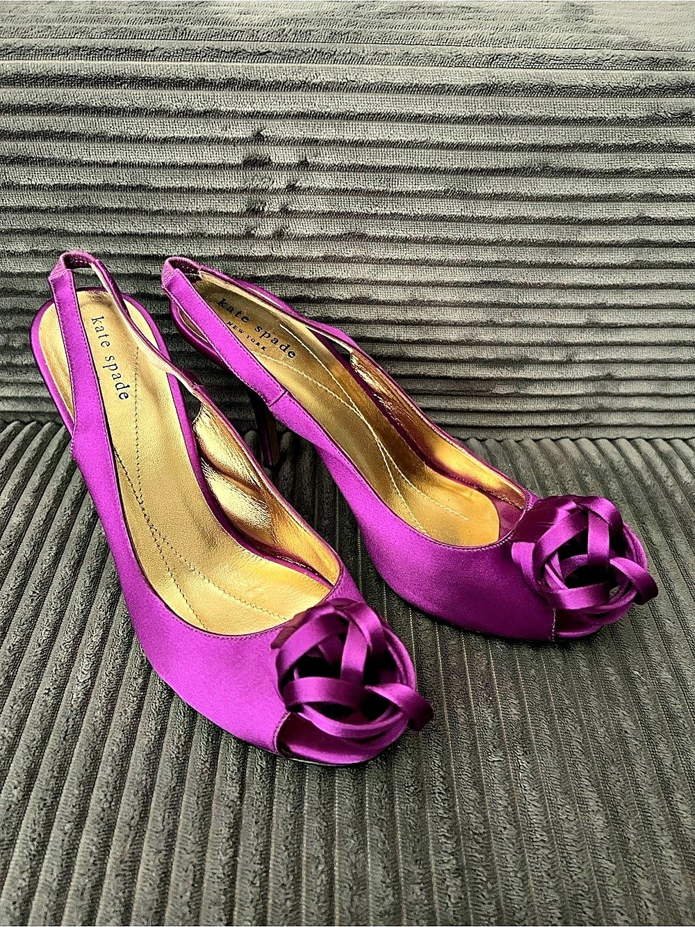 Vintage Kate Spade Purple Satin Slingback Heels